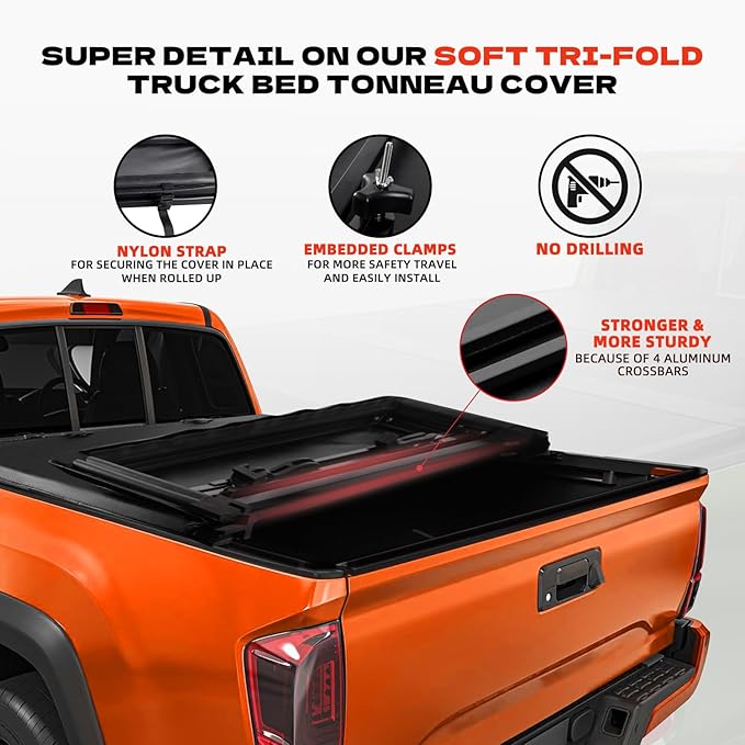 Soft Tri-Fold Truck Bed Cover for 2005-2015 Toyota Tacoma Fits 5FT Bed (60.3") | for Models with or Without The Deck Rail System | Tacoma Accessories 2005-2015
