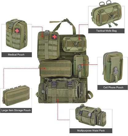 BXBXHD 6 Pack Tactical Truck Organizer Back Seat Storage Car Seat Storage Bag Molle Panels for vehicles, Car and SUV with Lots of Handy Compartments (Army green)