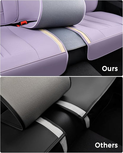 Huidasource Purple Back Seat Cover Luxury Nappa Leather, Rear Seat Cover with Velcro Adjustable, Ventilation Holes, Child Seats, Seat Covers Waterproof Universal Fit for Most Cars SUV Trucks, Purple
