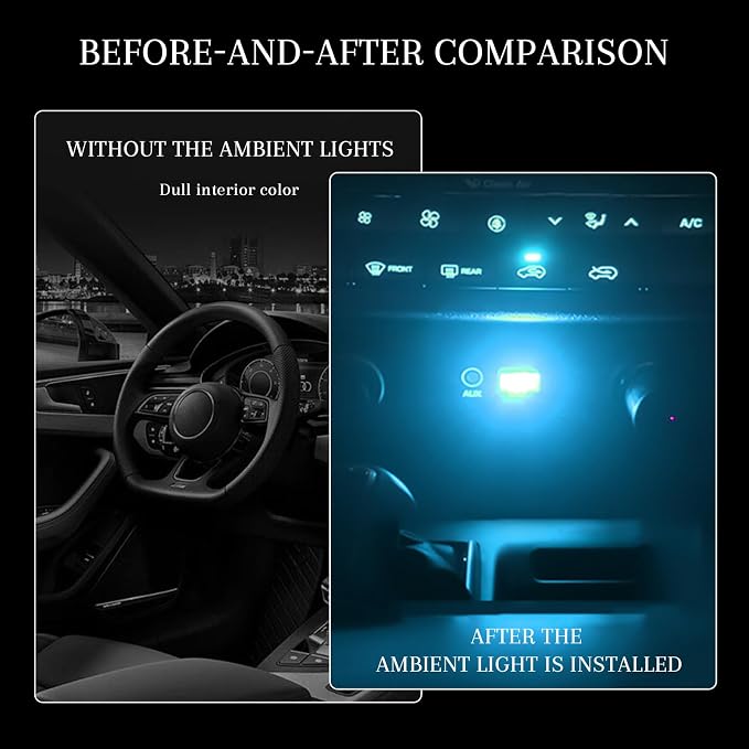 4 PCS USB LED Car Interior Atmosphere Lamp, Portable Mini Auto LED Decor Night Light, Plug-in USB Interface Ambient Lighting Kit, Universal Car Interior Accessories(Ice Blue)