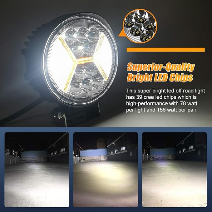 2PCS Round LED Pods Driving Lights Bar with Amber DRL Light - 117W 12000LM Flood Spot Combo Beam Working Light Pod Off Road for Trucks,SUV,Hunters,Jeep,Boat etc