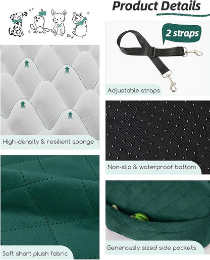 Lealchum Dog Booster Car Seat for Small/Medium Dogs,6in Elevated Cushion,Fully Detachable and Washable,2 Storage Pockets & 3 Straps,Fits in Front/Back Seat,Easy to Install (Green,Medium)