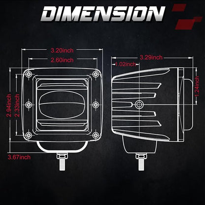 LED Pods, OFFROADTOWN 2pcs 3'' SAE Fog Lights Off Road Driving Lights Waterproof Square LED Cubes Work Light for Truck Motorcycle ATV UTV Boat