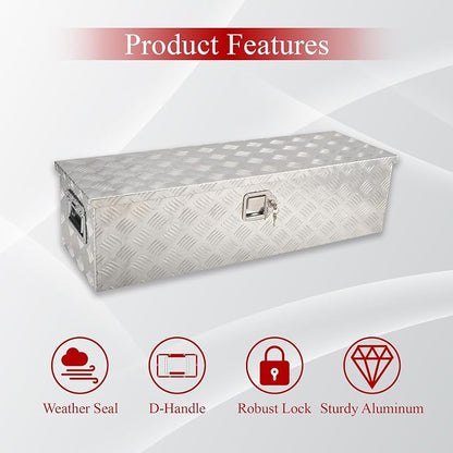 39''Inch Aluminum Truck Tool Box Truck Bed Toolbox Truck Trailer Chest Box Trailer Underbody Storage Organizer Waterproof Square Storage Organizer w/Lock & Keys Silver(‎39" Lx13 Wx10 H)