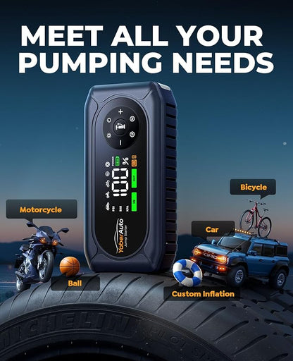YaberAuto 5000A Car Battery Jump Starter with Air Compressor & Gloves, Car Jumper Starter Portable with 150PSI Tire Inflator, 12V Jump Box (9L Gas/8L Diesel) Jumper Cables, 18W Fast Charge 800LM Light