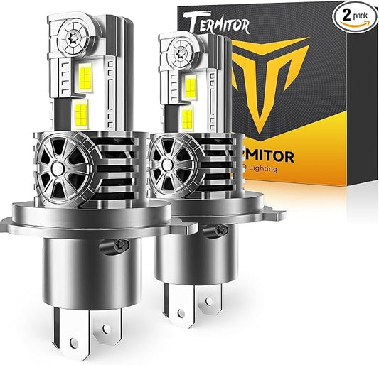 Termitor Upgraded H4/9003/HB2 Bulbs, 50,000LM 10X Super Bright, 1:1 Mini Size 6500K Cool White IP68 Waterproof Automotive Replacement H4 9003 Fog Lights, Quick Installation, Pack of 2