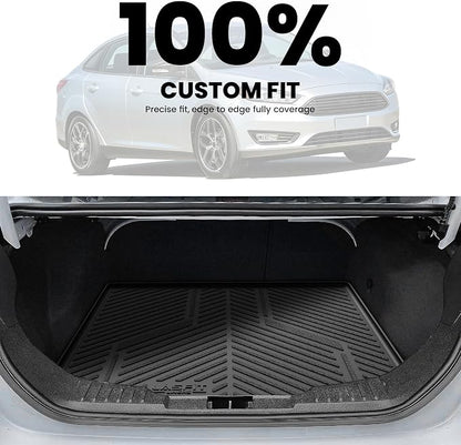 LASFIT Cargo Mat for 2012–2018 Ford Focus Sedan (Gas Models Only, No Subwoofer) Custom Fit All Weather Trunk Liner, Waterproof Heavy Duty Rear Trunk Protector for Cargo Area