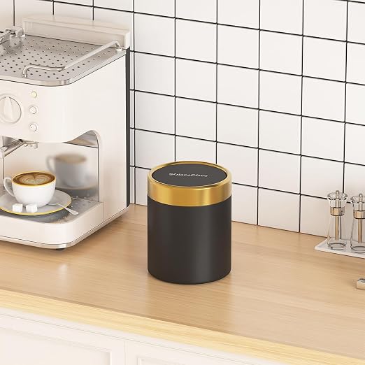 Desktop Trash can with Lid,0.4 Gal Stainless Steel Counter Top Trash Can Mini Bathroom Trash Can for Car,Office,Kitchen,Desk,a Roll of Trash Bag(Black)
