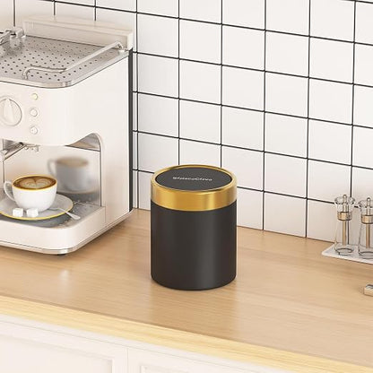Desktop Trash can with Lid,0.4 Gal Stainless Steel Counter Top Trash Can Mini Bathroom Trash Can for Car,Office,Kitchen,Desk,a Roll of Trash Bag(Black)