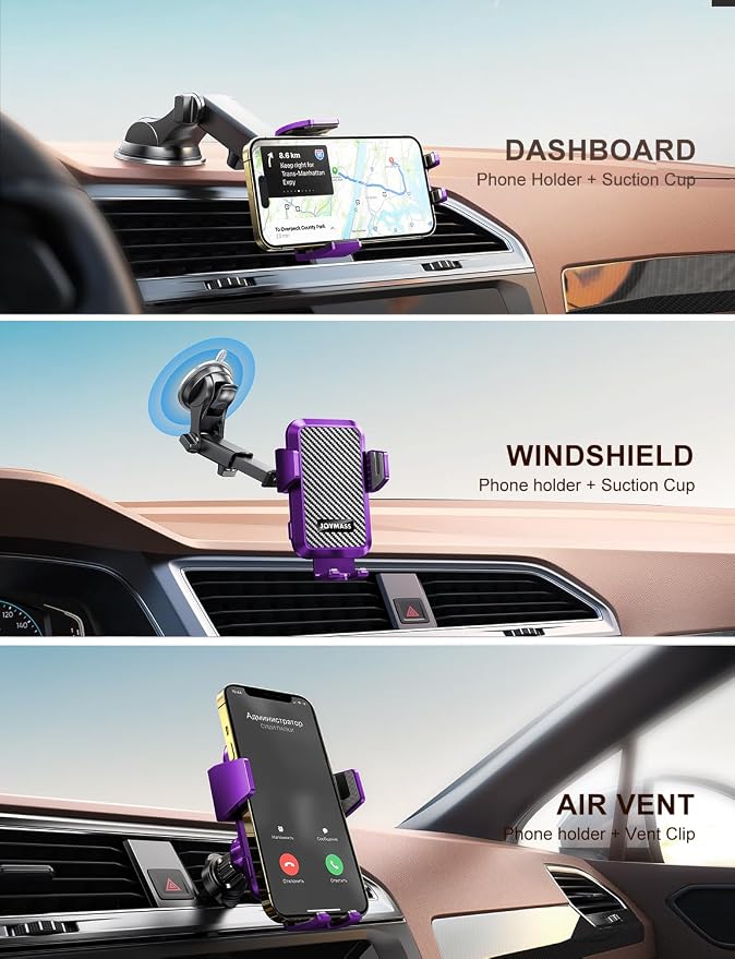 JOYMASS Wireless Car Charger, Phone Holders for Your Car, 15W Auto Clamping Phone Mount Car Accessories for iPhone 16 15 14 13 12 Mini Pro Max, Samsung Galaxy S24 Ultra S23 S22+ Note 20, etc - Purple