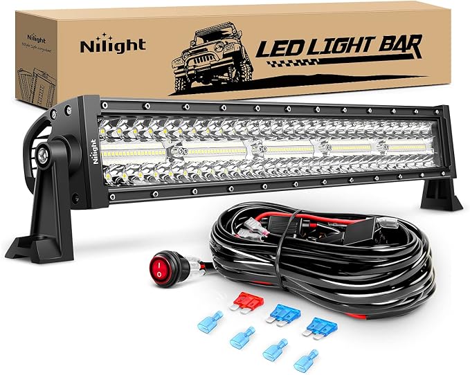 Nilight Led Light Bar 22Inch 480W Triple Row Flood Spot Combo Waterproof Off Road Driving Lighting with Off-Road Wiring Harness for Boat Trucks Pickup SUV ATV UTV, 2 Years Warranty