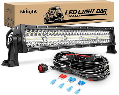 Nilight Led Light Bar 22Inch 480W Triple Row Flood Spot Combo Waterproof Off Road Driving Lighting with Off-Road Wiring Harness for Boat Trucks Pickup SUV ATV UTV, 2 Years Warranty