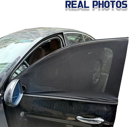 Car Front Window Shades, OUTTDID 2 Pack Side Window Sun Shades,Stretchy Mosquito Net Cover Fit Cars SUVs - Up to 31.5”x49.6”