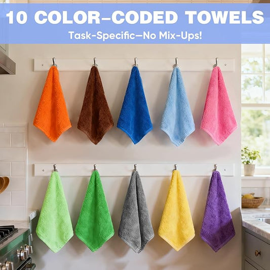 TEAWOO 10 Colors Microfiber Cleaning Cloths, 50 Pack Assorted Cleaning Rags, Highly Absorbent Microfiber Towels for Car, Kitchen, Bathroom and Household Cleaning, 11.8"X11.8"