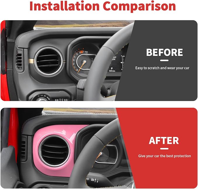 Center Console Dashboard Decorative Panel Trim Cover Kit Compatible with 2024-2026 Jeep Wrangler JL JLU & Jeep Gladiator JT(Pink)