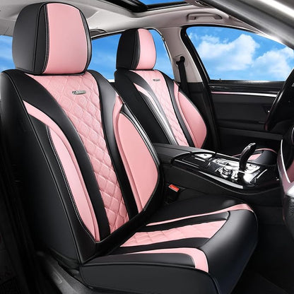 Coverado Seat Covers, Car Seat Covers Front Seats, Perforated Diamond Leather Car Seat Cover, Waterproof Car Seat Cover, 2 Pack Car Seat Protector Front Seat Cover Universal Fit Most Car, Black&Pink