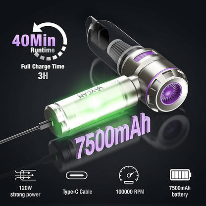 Car Vacuum Portable Cordless 18000PA High Power Mini Vacuum Cleaner Hand Vacuum Cordless Rechargeable, with with Brushless Motor for Car Detailing Keyboard Cleaner Home Cleaning(Purple)