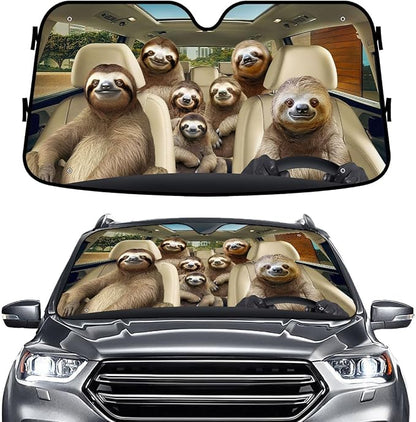 GENANY Sloth Family Funny Windshield Sun Shade for Car SUV Truck (55x30 Inches),Sun Shade Windshield, Shades for Windows, Protector Blocks UV, Spring Car Decor