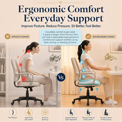 Seat Cushions for Office Chairs Wheelchair Cushion for Long Sitting Back Pain，Memory Foam Seat Car Computer Desk Chair Cushion，Coccyx Cushion for Tailbone Pain Relief Cushion Office Chair Green