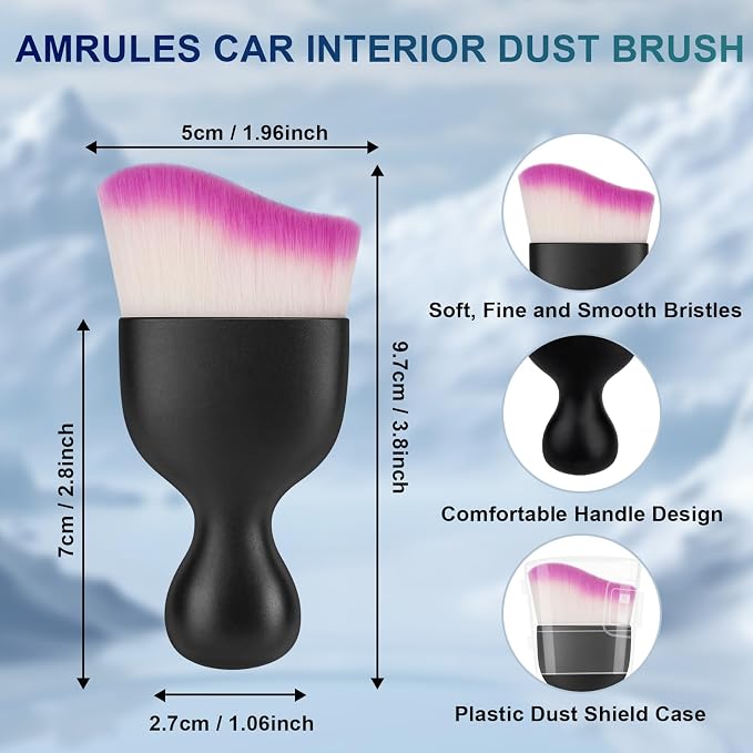 Amrules 2 PCS Car Interior Detailing Brush, Auto Car Dusting Brushes, Soft Bristles Duster Removal Cleaning Tool for Dashboard Interior, Exterior, Skylight, Leather, Dust Brush, White & Purple