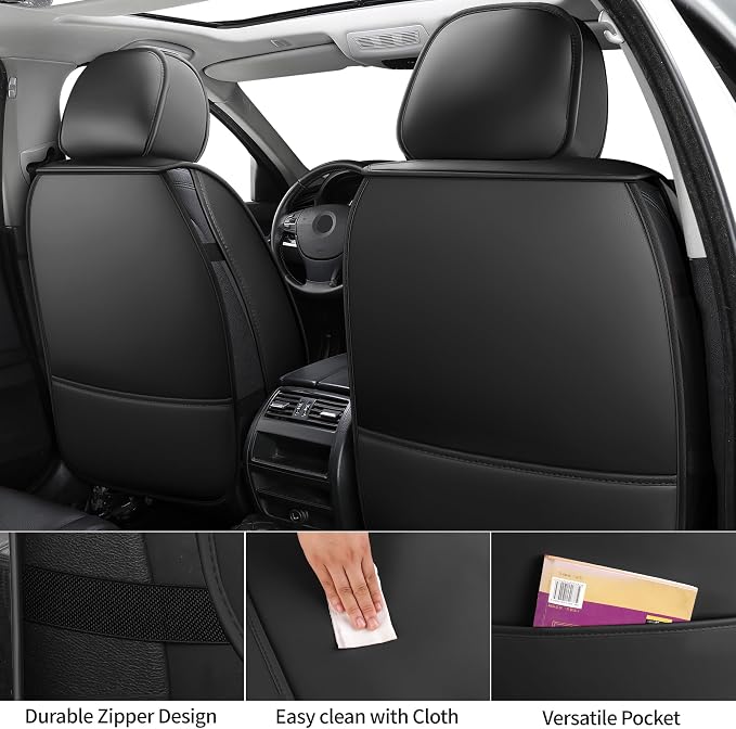 Front Car Seat Covers Set of 2,Universal Precision Fit 3D Contoured Automotive Nappa Leather Seat Covers for SUV Truck Sedan,Anti-Slip Seat Cover with Lumbar Support Style2 Black Red Line