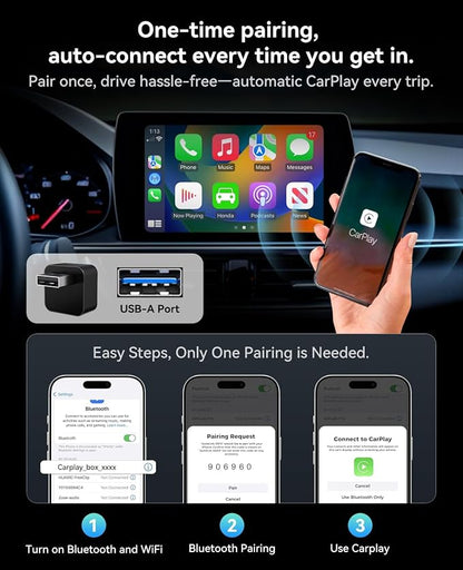 Wireless CarPlay Adapter 2 in 1 2026 Upgraded for Factory Wired CarPlay, Car Play/Android Auto, Auto-Reconnect Wired to Wireless Dongle No-Lag, Plug-and-Play, 5GHz WiFi, Bluetooth 5.3 USB-A & USB-C