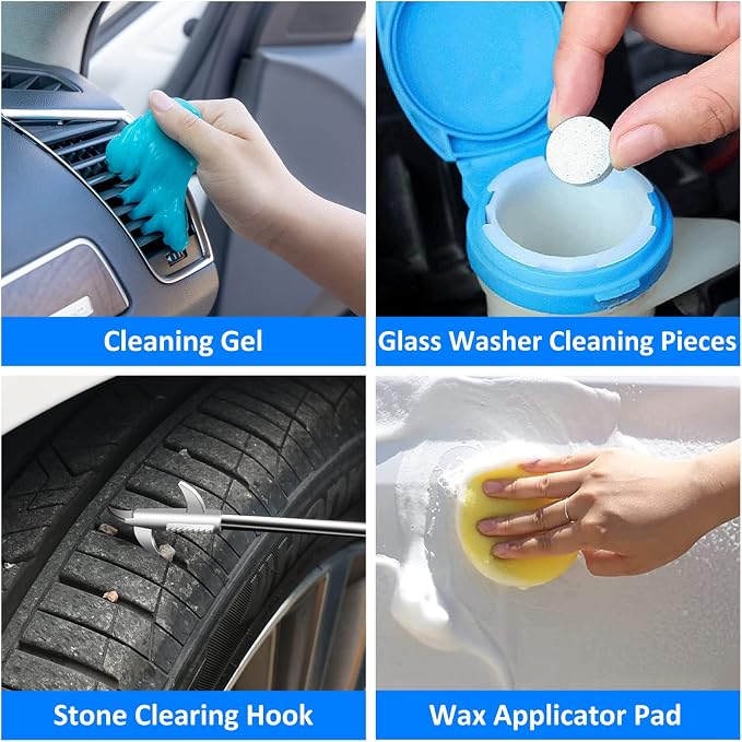 39Pcs Car Cleaning Wash Kit Interior Detailing Cleaner Kit with High Power Handheld Vacuum, Brush Set, Windshield Tool, Duster, Towels, Tire Brush, Complete Car Care Tools, Blue