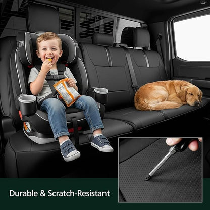 for Ford F150 Seat Covers 2015-2023 2024 2025 2026 (Only Rear Seat Covers), Leather Truck Seat Covers Custom Fit for F-150 XL XLT (Only SuperCrew/Crew Cab), Waterproof Car Accessories, Black