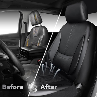 CAR PASS Nappa Leather Car Seat Covers, Water Resistant 3D Foam Faux Leather Seat Covers, Lumbar Support Automotive Seat Covers 2 Front Seats, Comfort & Universal Fit for Cars SUV Truck, Solid Black