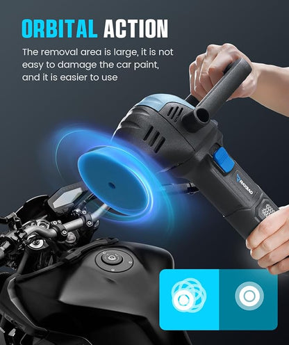 Mini Polisher, 2inch/ 3inch 750W Car Buffer with 12mm Random Orbital-Improve Work Efficiency by 35%, with 16pcs Trapezoidal Polisher Pads &16.4 ft Cord, for Car Detailing and Waxing