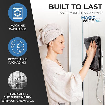 MagicWipe® Bathroom Drying Cloth, 1-40 x 60 cm & 2-30 x 40 Microfibre Cleaning Cloth - Streak & Lint Free Cloth, Premium Quality Drying Towel for Bathrooms, Kitchen, Mirrors (3, Multiplesize Black)