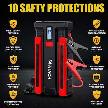Scatach 4000A Car Battery Jump Starter, 12V Jump Starter Battery Pack (up to 10.0L Gasoline and 8.0L Diesel Engine), Portable Jump Box with Jumper Cable, LED Display, LED Light