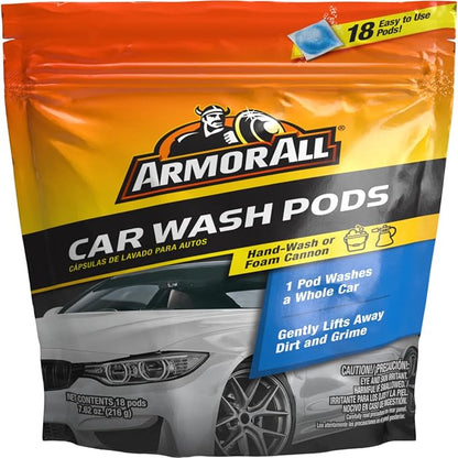 Armor All Car Wash Pods, Pre-Measured, Dissolvable Pods of Super-Concentrated Car Wash Soap, 18 Easy-to-Use