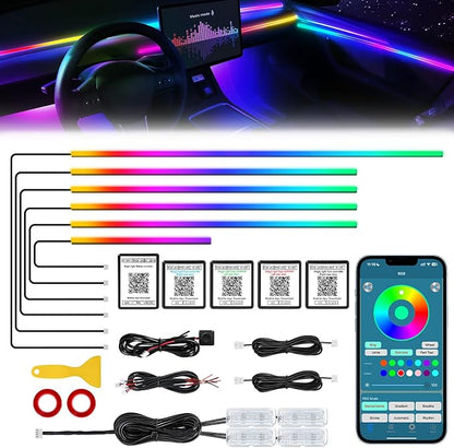 Dreamcolor Acrylic Interior Car LED Strip Light with Wireless APP, RGB 10 in 1 with 175 inches 612 LEDs Fiber Optic Strip Lights for Car, Dual Zone Symphony Neon Car Ambient Lighting