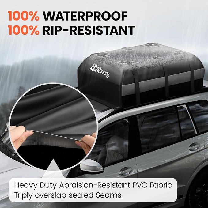 Asinking Car Rooftop Cargo Carrier Bag - 100% Waterproof Heavy Duty Car Roof Luggage Carrier 15 Cubic Feet, Fits All Vehicles with/Without Roof Rack - Easy Install & Triply Reinforced for Secure Use