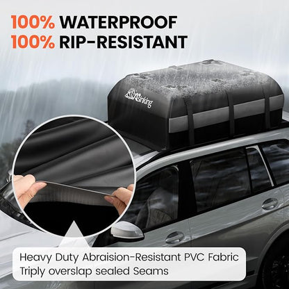 Asinking Car Rooftop Cargo Carrier Bag - 100% Waterproof Heavy Duty Car Roof Luggage Carrier 15 Cubic Feet, Fits All Vehicles with/Without Roof Rack - Easy Install & Triply Reinforced for Secure Use
