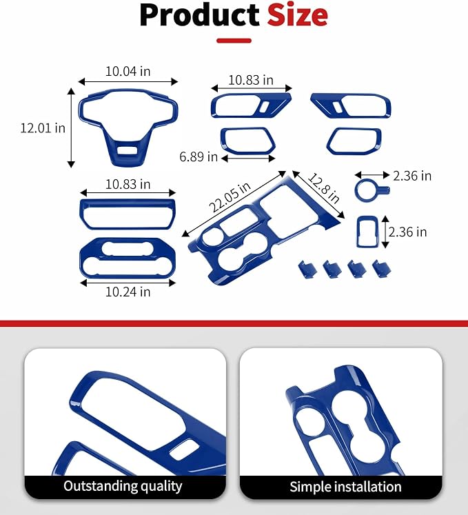 JWWY Interior Trim Kit Full Set Dress-Up Kit Decor Set Center Console Gear Shift Dashboard Panel Door Handle AC Rearview Vent Adjustment Cover Trim for 2021-2026 Ford Bronco Accessories 14pcs Blue