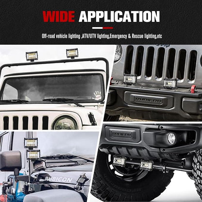 FIERYRED Side Shooter LED Pods 4 Inch Spot Flood Combo LED Light Bar,60W 8000LM Work Lights Off Road Driving Fog Bumper Vehicle Headlights for ATV UTV Truck Boat,IP68,(2pcs)
