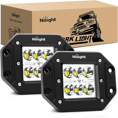 Nilight - NI23C-18W 2PCS 18W Spot LED Work Light Driving Lights Led Light Bar Off Road Led Lights Flush Mount for Truck Tacoma Bumper ATV UTV
