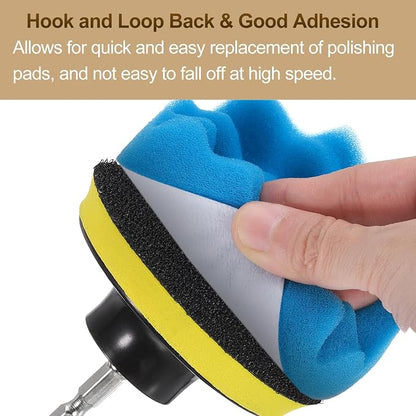 HARFINGTON 3pcs Buffing Sponge Pads 2" Polishing Wheel Waffle Finishing Grip Pad Car Buffer Polisher with Hook and Loop Back for Car Detailing Polishing Waxing, Blue