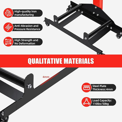 Rolling Wheel Detailing Stand, Tire Cleaning Stand with 3 Rollers and Casters, Steel Wheel Rim Cleaning Rack for Ceramic Coating, Tire Shine, Polishing Red
