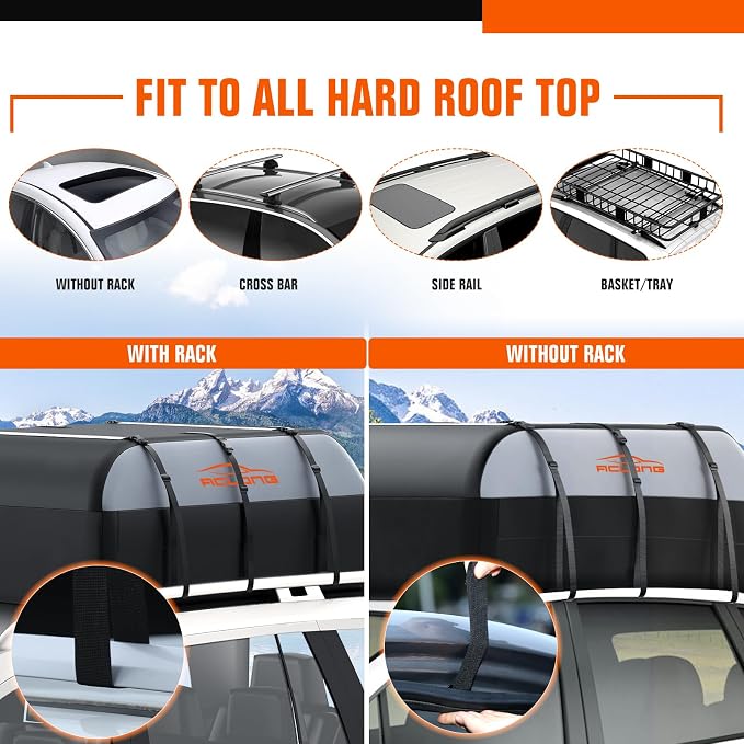 21 Cubic Feet Rooftop Cargo Carrier Bag, 840D Waterproof Car Roof Bag for Cars with/Without Racks, Heavy Duty Roof Top Cargo Bag with Anti-Slip Mat, 6 Door Hooks, Storage Bag & Lock