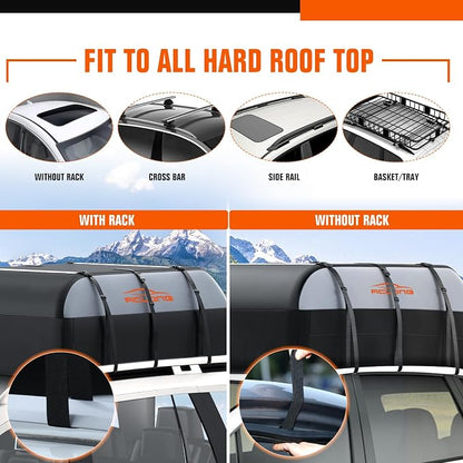 21 Cubic Feet Rooftop Cargo Carrier Bag, 840D Waterproof Car Roof Bag for Cars with/Without Racks, Heavy Duty Roof Top Cargo Bag with Anti-Slip Mat, 6 Door Hooks, Storage Bag & Lock