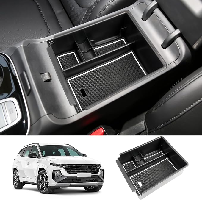 2025 2026 T ucson Accessories for 2022-2025 2026 Hyundai T ucson Center Console Organizer Armrest Storage Box Armrest Console Organizer Insert Tray White-trim(NOT FOR 2025 T ucson PHEV &Limited Model)
