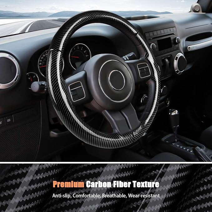 Aimato Customized Steering Wheel Cover for Jeep Wrangler (JK) 2012-2018/Patriot 2011-2017/Grand Cherokee 2011-2013/Compass 2011-2016/Liberty 2011-2012