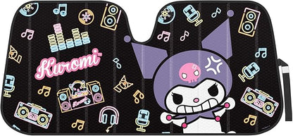 Carbella Kuromi Car Windshield Sun Shade, Official Sanrio Accordion Style Sunshade for Car Window, Cute Kawaii Car Sun Shade Windshield, Kuromi Car Accessories for Women (Neon Party)