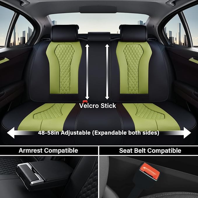 Coverado Seat Covers, Car Seat Covers Full Set, Green Car Seat Cover, Car Seat Cushion Waterproof, Luxury Auto Seat Covers, Seat Cover Car Seat Protector Fit for Most Cars
