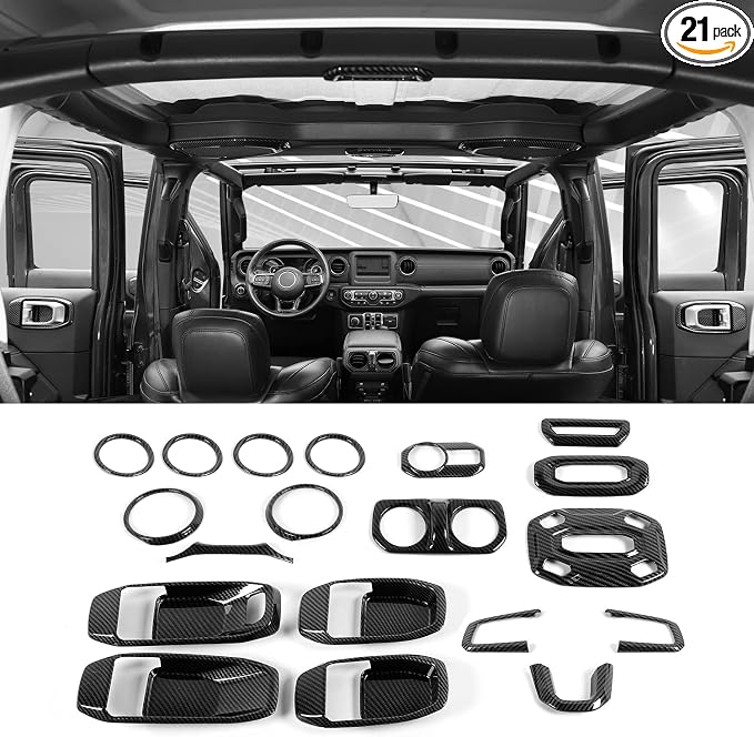 for Wrangler JL Interior Trim Kit Carbon Fiber Dashboard for Jeep Wrangler JL JLU Gladiator JT 2018-2023 Carbon Fiber Interior Accessories 21pcs