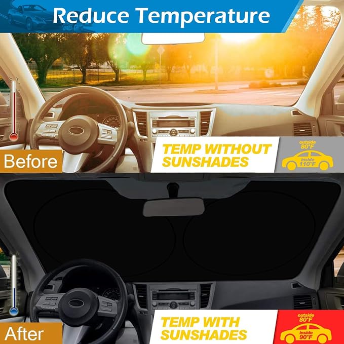 IC ICLOVER Car Windshield Sun Shade, 210T Polyester Foldable Front Window Sun Visor Protector, Blocks UV Rays and Heat Sun Protection Shield, Keep Your Vehicle Cool, Fits Sedans, Mid-Size SUV (Medium)