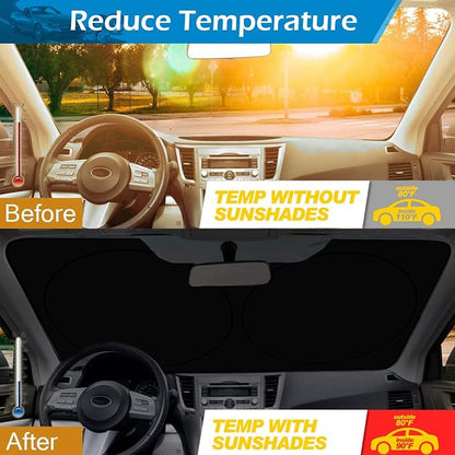 IC ICLOVER Car Windshield Sun Shade, 210T Polyester Foldable Front Window Sun Visor Protector, Blocks UV Rays and Heat Sun Protection Shield, Keep Your Vehicle Cool, Fits Sedans, Mid-Size SUV (Medium)